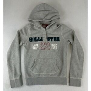 Vtg Y2K Hollister Hoodie Buttons Women's Medium Live Fast Ride Free 1922